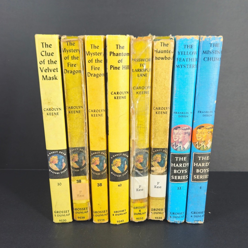 Vintage‎ 50s 60s Nancy Drew Hardy Boys Mystery Stories Set of 8 Decor Books Keen